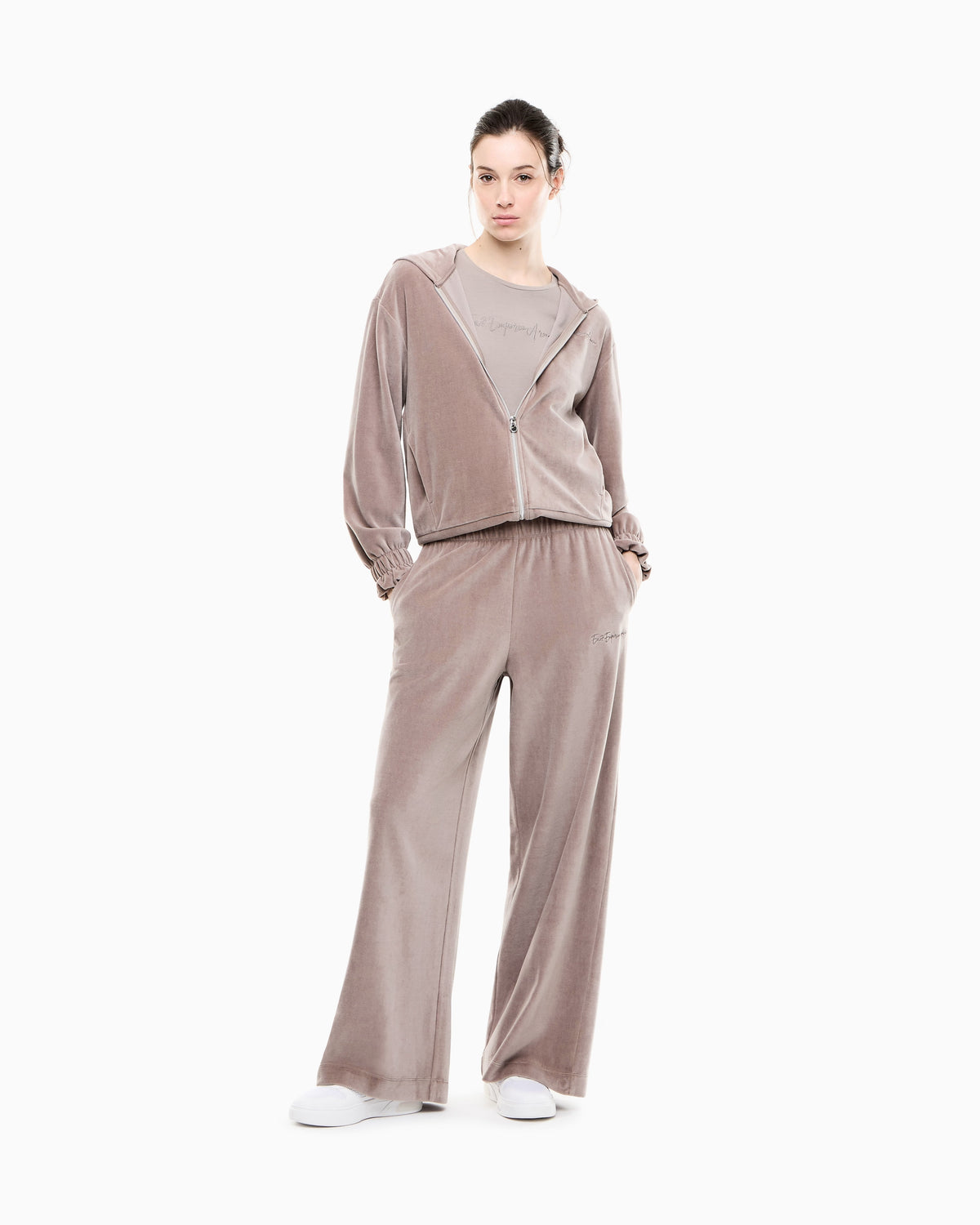 FELPA CON CAPPUCCIO E ZIP EFFETTO VELOUR