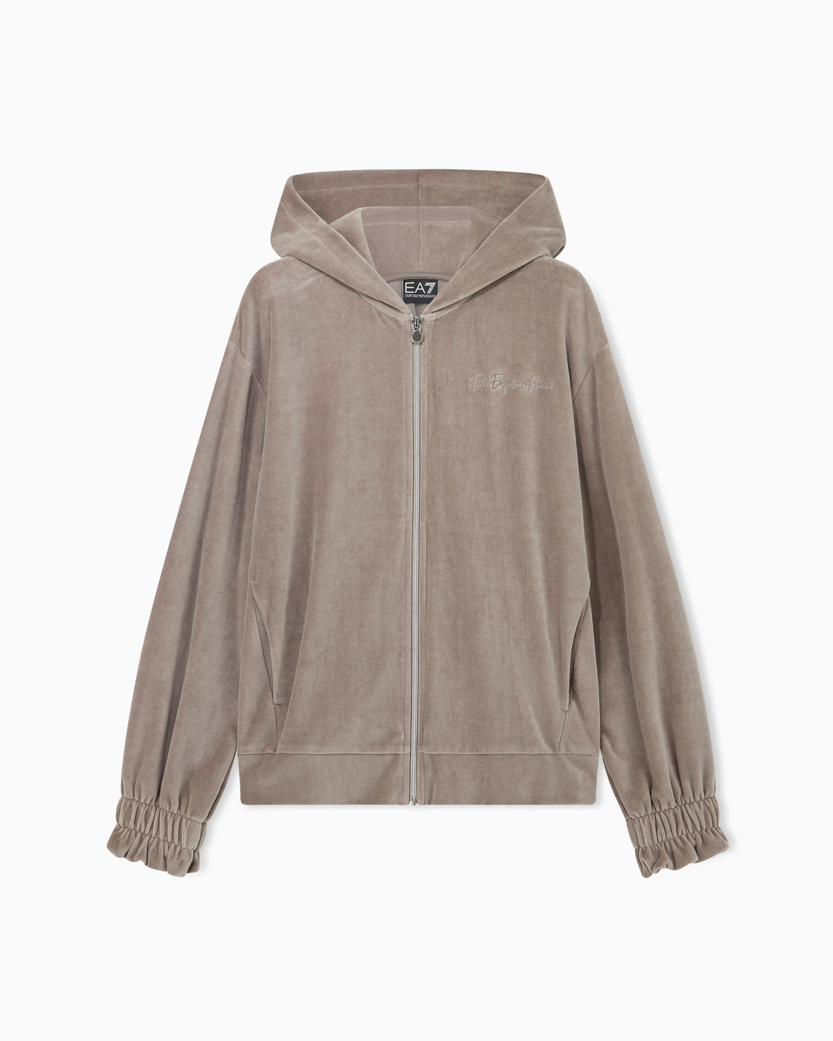 FELPA CON CAPPUCCIO E ZIP EFFETTO VELOUR